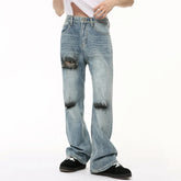 Hearujoy Summer Men's Jeans Hole Graffiti Contrast Color Menwear Straight Wide Leg Casual Male Denim Pants High Street 9C6510